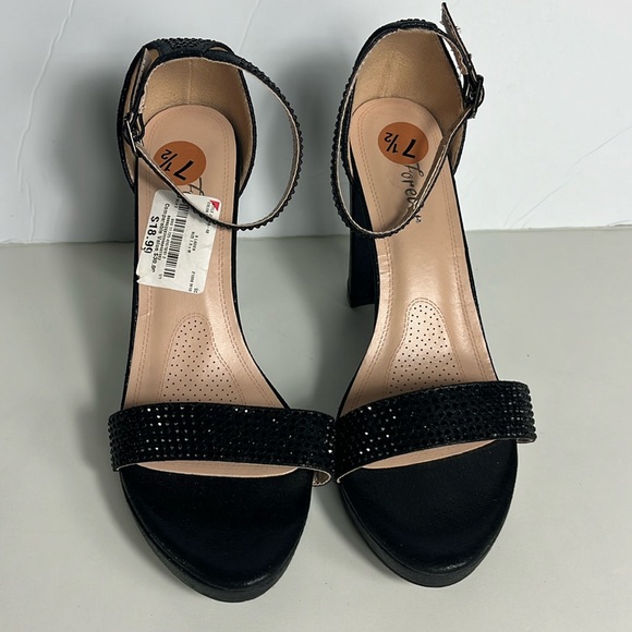 Forever Link Black Rhinestone Block Heel Women’s 7.5 - Picture 1 of 8